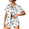 Ekouaer Womens Silk Satin Pajama Set Print Short Sleeve Sleepwear Button Down Pjs Shorts Set Loungewear(Panda)