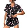 Ekouaer Womens Silk Satin Pajama Set Print Short Sleeve Sleepwear Button Down Pjs Shorts Set Loungewear(Pink Love Heart)