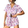 Ekouaer Womens Silk Satin Pajama Set Print Short Sleeve Sleepwear Button Down Pjs Shorts Set Loungewear(Purple Monkey)