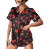 Ekouaer Womens Silk Satin Pajama Set Print Short Sleeve Sleepwear Button Down Pjs Shorts Set Loungewear(Red Heart)