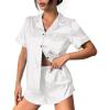 Ekouaer Womens Silk Satin Pajama Set Print Short Sleeve Sleepwear Button Down Pjs Shorts Set Loungewear(White Leopard)