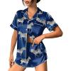 Ekouaer Womens Silk Satin Pajama Set Print Short Sleeve Sleepwear Button Down Pjs Shorts Set Loungewear(Zebra)