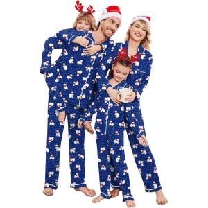 Ekouaer Christmas Family Matching Pajamas Long Sleeve Button Down Pj Set Festival Party Sleepwear(Blue/Polar Bear)