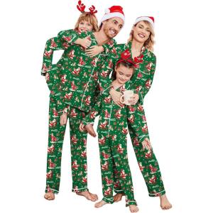 Ekouaer Christmas Family Matching Pajamas Long Sleeve Button Down Pj Set Festival Party Sleepwear(Christmas Green)