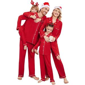 Ekouaer Christmas Family Matching Pajamas Long Sleeve Button Down Pj Set Festival Party Sleepwear(Christmas Red)