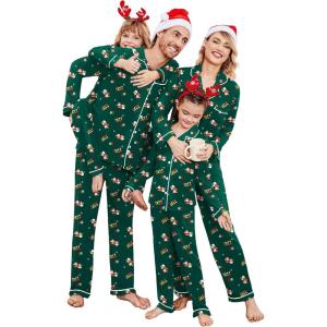 Ekouaer Christmas Family Matching Pajamas Long Sleeve Button Down Pj Set Festival Party Sleepwear(Dark Green/Cute Pattern)