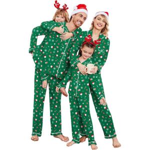 Ekouaer Christmas Family Matching Pajamas Long Sleeve Button Down Pj Set Festival Party Sleepwear(Green/Santa Claus)