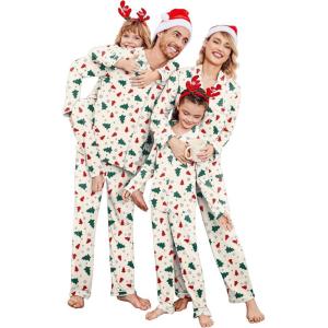 Ekouaer Christmas Family Matching Pajamas Long Sleeve Button Down Pj Set Festival Party Sleepwear(White/Plaid Tree)