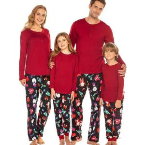 Ekouaer Christmas Pajamas Matching Family Pj Set Long Sleeve Tops and Plaid Pants for Sleepwear Soft Loungewear Pjs(Santa)