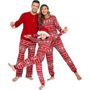 Ekouaer Family Christmas Pajamas Matching Sets Womens Mens Pjs Long Sleeve Sleepwear Holiday Lounge Sets(01 Red-snowflake)