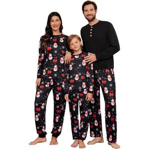Ekouaer Family Christmas Pajamas Matching Sets Womens Mens Pjs Long Sleeve Sleepwear Holiday Lounge Sets(Black Snowman and Snowflake)