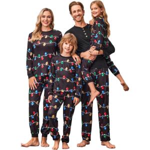 Ekouaer Family Christmas Pajamas Matching Sets Womens Mens Pjs Long Sleeve Sleepwear Holiday Lounge Sets(Black-christmas Lights)