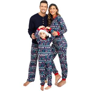 Ekouaer Family Christmas Pajamas Matching Sets Womens Mens Pjs Long Sleeve Sleepwear Holiday Lounge Sets(Navy Blue-santa Claus)