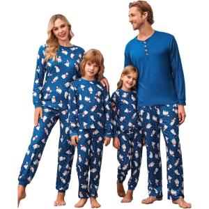 Ekouaer Family Christmas Pajamas Matching Sets Womens Mens Pjs Long Sleeve Sleepwear Holiday Lounge Sets(Navy-polar Bear)