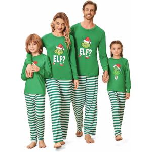 Ekouaer Family Pajamas Matching Sets Couples Long Sleeve Christmas Pjs Top with Long Green Stripe Pants PAT4 M