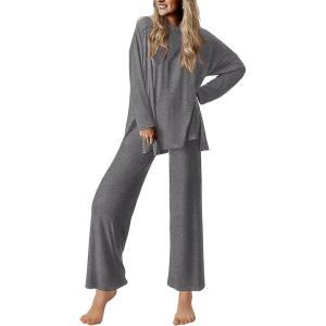 Ekouaer Lounge Sets for Women Long Sleeve Pajamas Fall Loungewear Soft Comfy Pjs Two Piece Travel Outfits Set(Dark Gray)