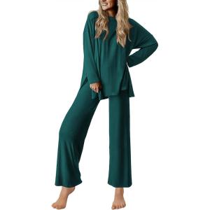 Ekouaer Lounge Sets for Women Long Sleeve Pajamas Fall Loungewear Soft Comfy Pjs Two Piece Travel Outfits Set(Green)