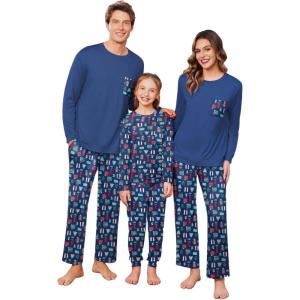 Ekouaer Matching Family Sets Christmas Pajamas Set Xmas PJS Sleepwear Soft Christmas Matching Jammies(Christmas Gift – Navy Blue)