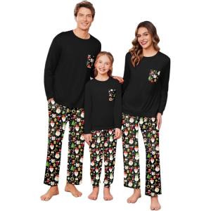 Ekouaer Matching Family Sets Christmas Pajamas Set Xmas PJS Sleepwear Soft Christmas Matching Jammies(Christmas-black)