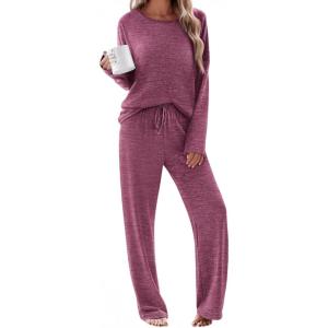 Ekouaer Pajama Set Womens Long Sleeve Sleepwear Pullover Top and Pants Cozy Loungewear Soft Pjs Lounge Set with Pockets S-XXL(Cherry Red)