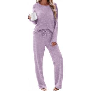 Ekouaer Pajama Set Womens Long Sleeve Sleepwear Pullover Top and Pants Cozy Loungewear Soft Pjs Lounge Set with Pockets S-XXL(Pink)