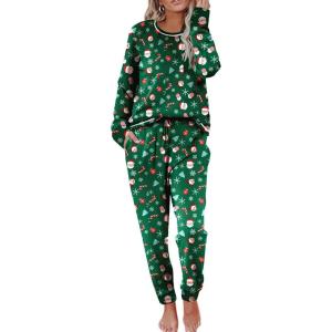 Ekouaer Pajamas Women’s Long Sleeve Sleepwear with Long Pants Soft Loungewear Pj Set S-XXL(Christmas Cartoon on Green)