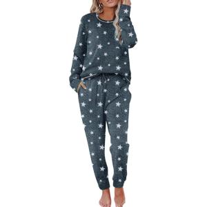 Ekouaer Pajamas Women’s Long Sleeve Sleepwear with Long Pants Soft Loungewear Pj Set S-XXL(Deep Grey White Star)
