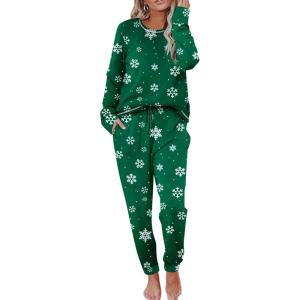 Ekouaer Pajamas Women’s Long Sleeve Sleepwear with Long Pants Soft Loungewear Pj Set S-XXL(Green Snowflakes)