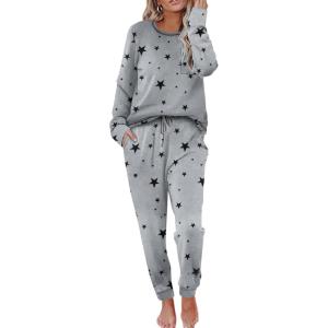 Ekouaer Pajamas Women’s Long Sleeve Sleepwear with Long Pants Soft Loungewear Pj Set S-XXL(Grey Black Star)