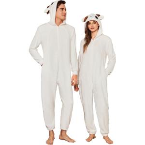Ekouaer Unisex Adult Animal Onesie One Piece Fleece Pajamas Halloween Costume Sleepwear Homewear(Goat)