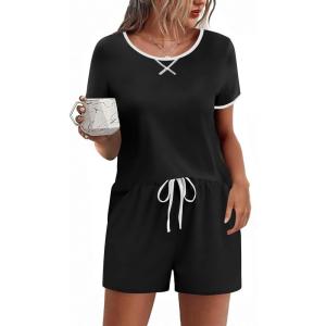 Ekouaer Women Pajama Set Casual Short Set(Black)