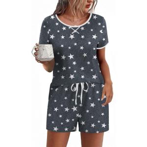 Ekouaer Women Pajama Set Casual Short Set(Grey Stars)
