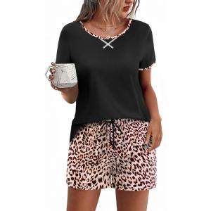 Ekouaer Women Pajama Set Casual Short Set(Leopard Print)