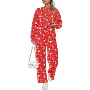 Ekouaer Womens Pajama Sets Fuzzy Fleece Long Sleeve Sleepwear Comfy Pjs 2 Piece Lounge Set Nightwear with Poeckts S-XXL(Christmas Snowman)
