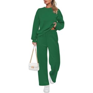 Ekouaer Womens Pajama Sets Fuzzy Fleece Long Sleeve Sleepwear Comfy Pjs 2 Piece Lounge Set Nightwear with Poeckts S-XXL(Dark Green)