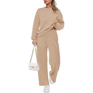 Ekouaer Womens Pajama Sets Fuzzy Fleece Long Sleeve Sleepwear Comfy Pjs 2 Piece Lounge Set Nightwear with Poeckts S-XXL(Khaki)