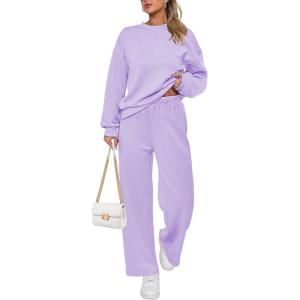 Ekouaer Womens Pajama Sets Fuzzy Fleece Long Sleeve Sleepwear Comfy Pjs 2 Piece Lounge Set Nightwear with Poeckts S-XXL(Lilac)