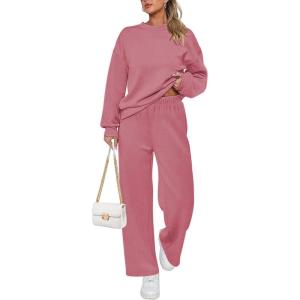 Ekouaer Womens Pajama Sets Fuzzy Fleece Long Sleeve Sleepwear Comfy Pjs 2 Piece Lounge Set Nightwear with Poeckts S-XXL(Pale Violet Red)
