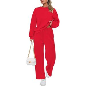 Ekouaer Womens Pajama Sets Fuzzy Fleece Long Sleeve Sleepwear Comfy Pjs 2 Piece Lounge Set Nightwear with Poeckts S-XXL(Red)