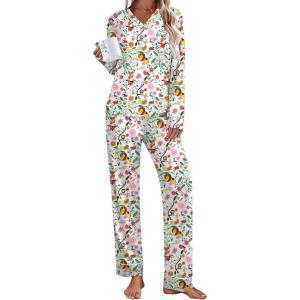 Ekouaer Women’s Pajamas Sets 2 piece PJs V Neck Long Sleeve Sleepwear Comfy Pants Loungewear with Pocket(White Animals)