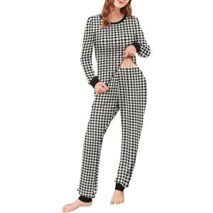 Ekouaer Womens Pajamas Sets Long Sleeve Tops with Jogger Pants Soft Pjs Lounge Set Outfits with Pockets(Black Plaid)