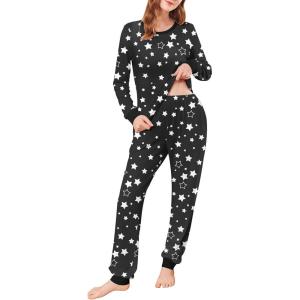 Ekouaer Womens Pajamas Sets Long Sleeve Tops with Jogger Pants Soft Pjs Lounge Set Outfits with Pockets(Black Star)