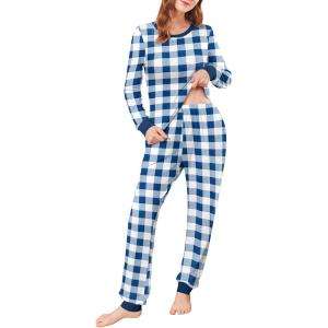 Ekouaer Womens Pajamas Sets Long Sleeve Tops with Jogger Pants Soft Pjs Lounge Set Outfits with Pockets(Blue Plaid)