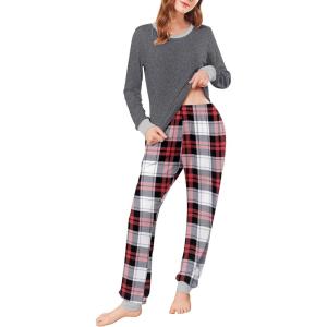Ekouaer Womens Pajamas Sets Long Sleeve Tops with Jogger Pants Soft Pjs Lounge Set Outfits with Pockets(Dark Grey Plaid)