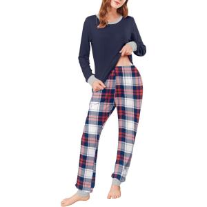 Ekouaer Womens Pajamas Sets Long Sleeve Tops with Jogger Pants Soft Pjs Lounge Set Outfits with Pockets(Navy Blue Plaid)