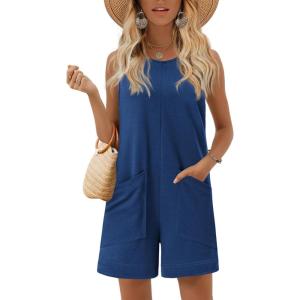 Ekouaer Womens Romper Summer Sleeveless Jumpsuit Casual Short Overalls with Pocket 2025(Blue)