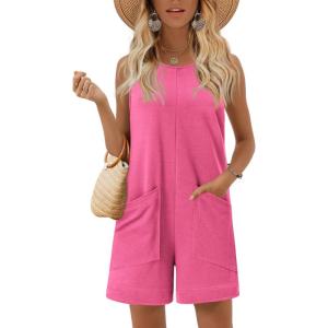 Ekouaer Womens Romper Summer Sleeveless Jumpsuit Casual Short Overalls with Pocket 2025(Deep Pink)