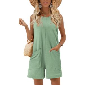 Ekouaer Womens Romper Summer Sleeveless Jumpsuit Casual Short Overalls with Pocket 2025(Ice Green)