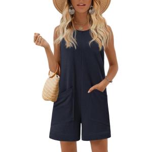 Ekouaer Womens Romper Summer Sleeveless Jumpsuit Casual Short Overalls with Pocket 2025(Navy)