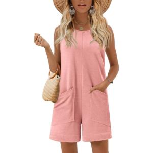 Ekouaer Womens Romper Summer Sleeveless Jumpsuit Casual Short Overalls with Pocket 2025(Pink)